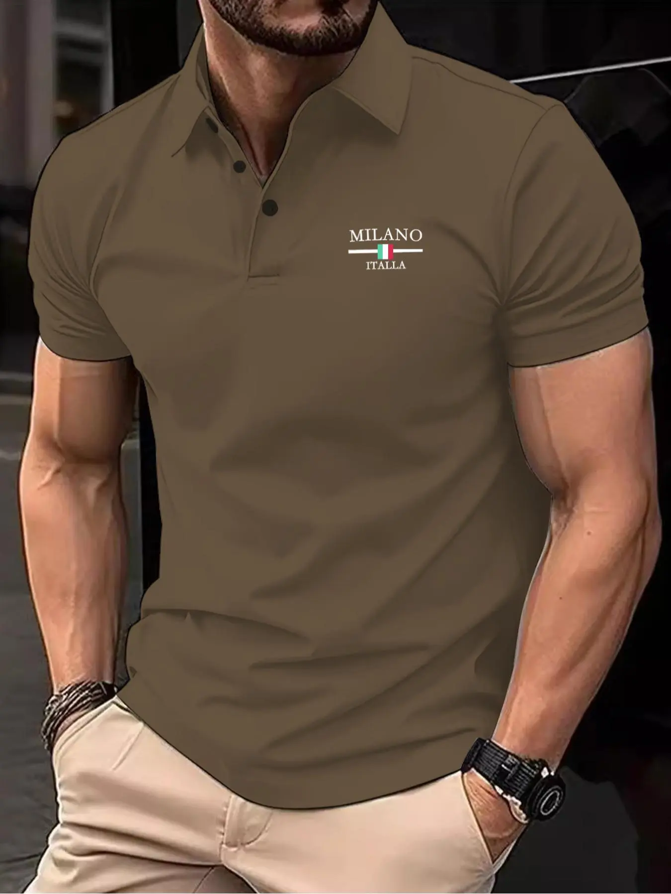 Men's Regular Fit Letter Print Polo Shirt, Casual Short Sleeve Collared Top for Summer, Fashion Men's Clothes for Daily Wear, Tropical