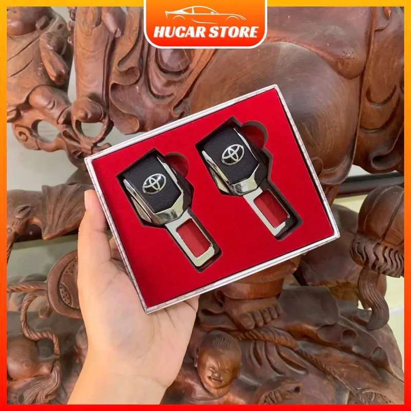 Bộ chốt khóa cài dây đai an toàn cho xe hơi ô tô, chốt ngắt chuông an toàn ô tô da kết hợp inox sang trọng LOGO các hãng xe Hucar 8