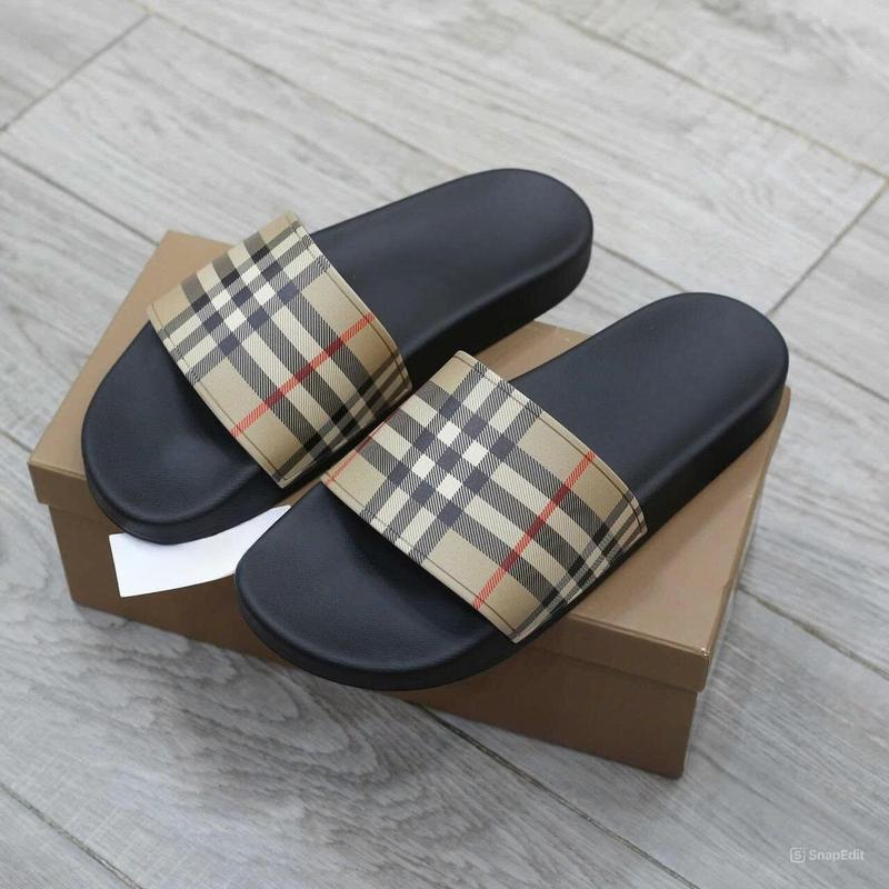 Dép kẻ caro quai cao su non in UV cao cấp 2024 (Vintage Check Print Slides Archive Beige) Dép  Nam Slipper