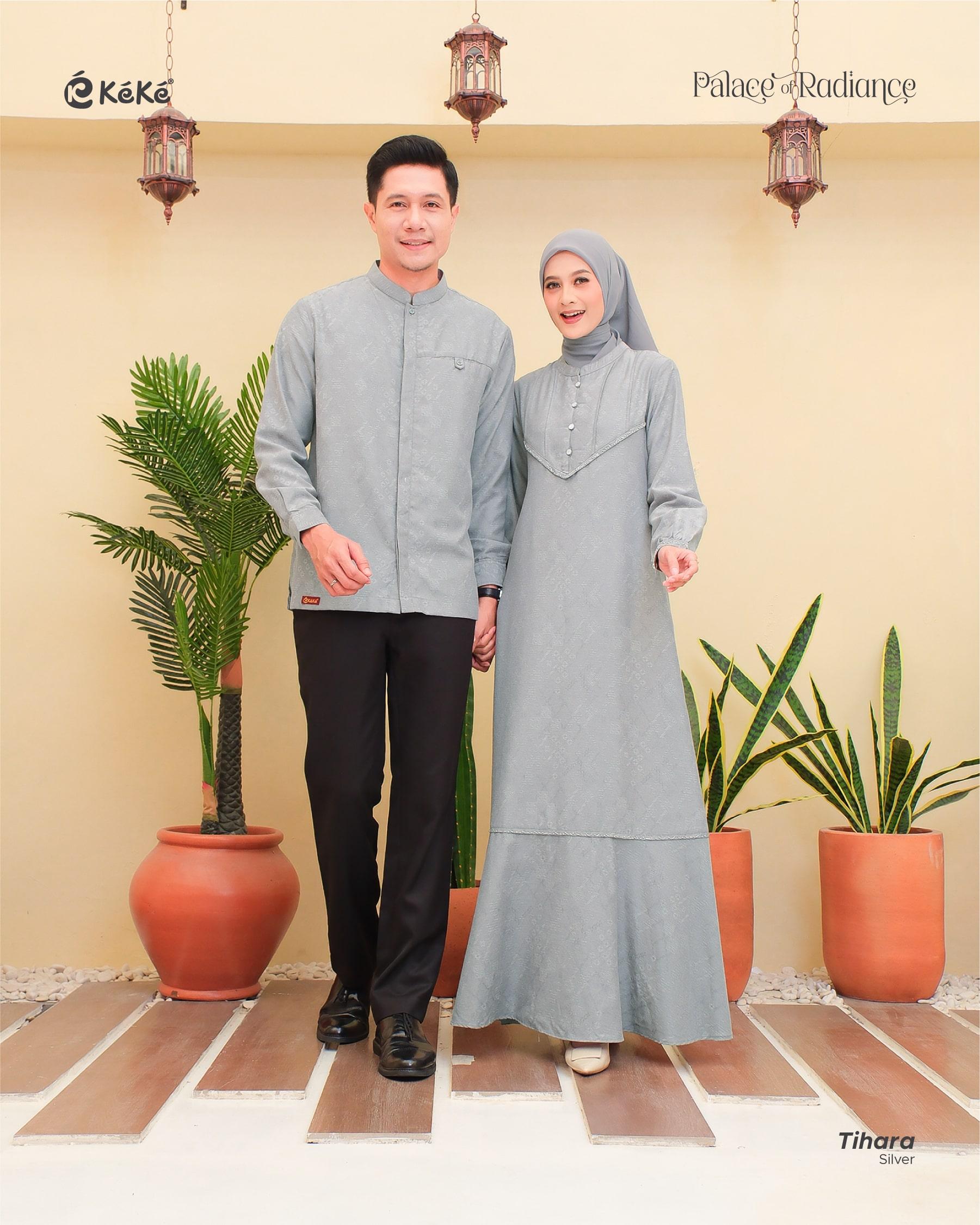 [Ready Stock] Sarimbit Keluarga Lebaran 2026 Tihara Silver Koko Gamis Anak dan Dewasa - Keke Busana