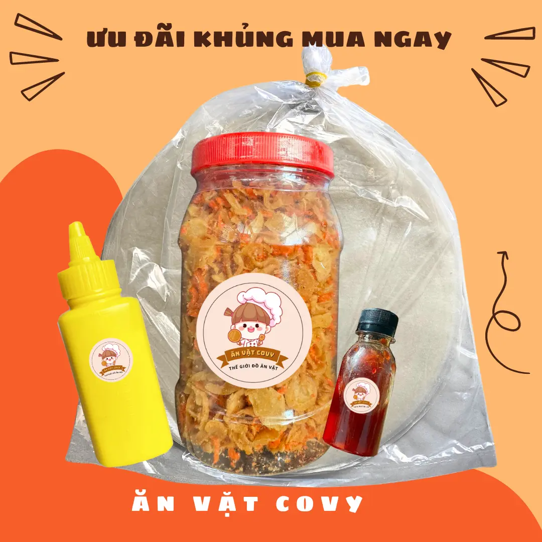 Combo ưu đãi 4 vị SIÊU RẺ: Bánh tráng phơi sương 150gr, ruốc nâng cấp 150gr, sốt tắc 50ml, chai bơ 100gr - Ăn vặt Cô Vy