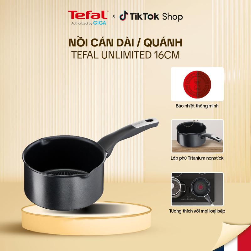  Nồi cán dài  quánh Tefal Unlimited 16cm - Dùng cho mọi loại bếp - BH 24 Tháng G2552802 