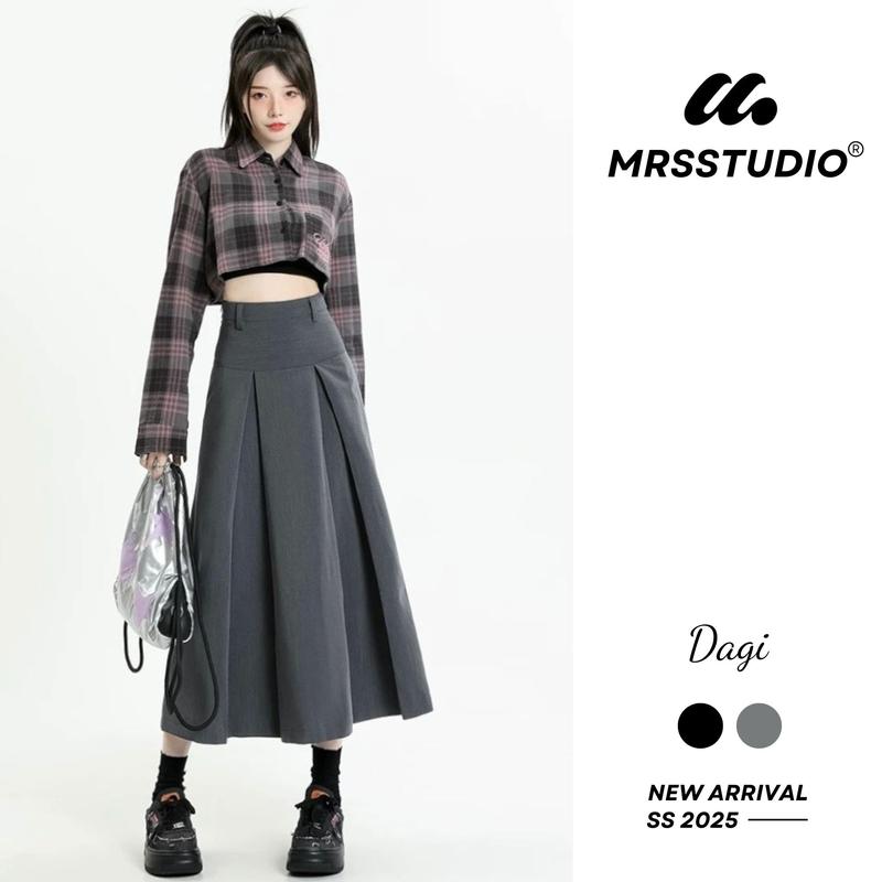  Chân váy y2k mặc 2 kiểu 2 mặt MRS Nữ Kem Women Nhung Voi Ghi 
