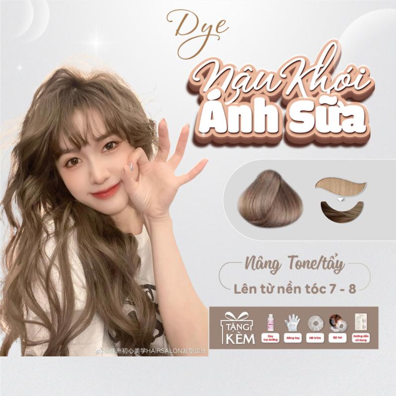 Thuốc nhuộm tóc Nâu Khói ánh Sữa, DYE.HAIR, tặng kèm oxy trợ dưỡng và bao tay Đổi Màu Tóc Nữ Dưỡng Tóc