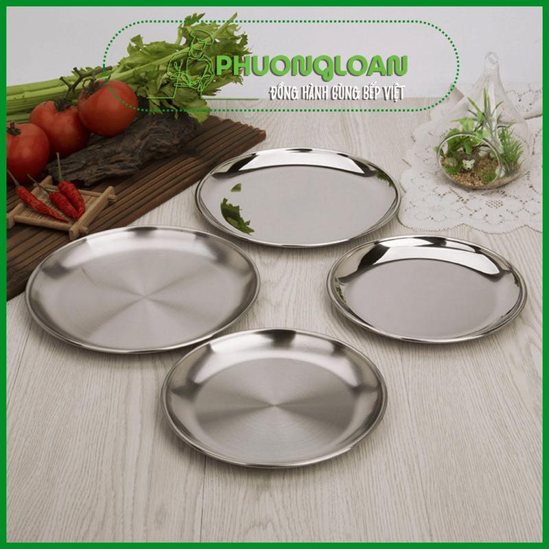  Đĩa Inox tròn Hàn Quốc đựng thức ăn hoa quả bằng thép không ghỉ cao cấp size 23cm 26cm 30cm 
