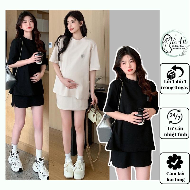 Đồ Bộ bầu hè Ki An BB0990 chất cotton tổ ong mát mềm mịn máy giặt quay thỏa mái k nhăn bộ cho bà bầu quần có chun chỉnh Váy Bầu Đầm Bầu Dài Tay Voi
