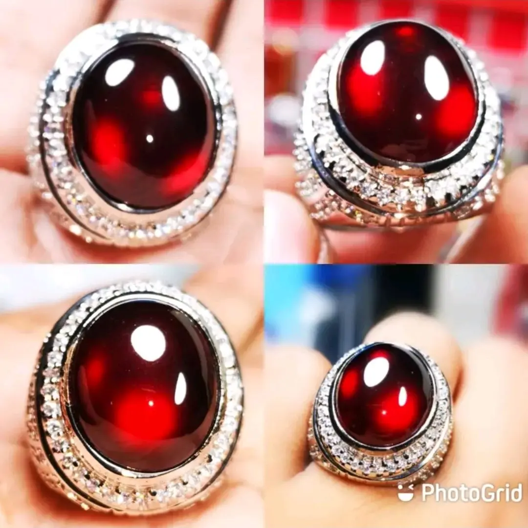 Cincin Batu Asli Permata Hessonite Merah Garnet C3lyon Sr1 L4ngka