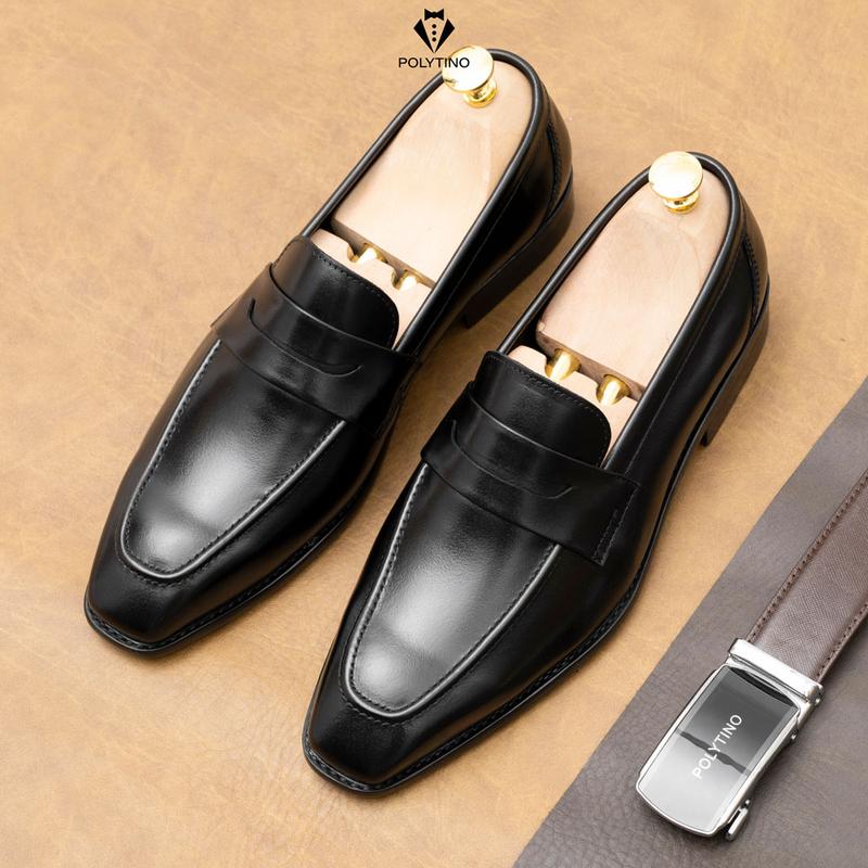 Giày Lười Nam Da Bò Cao Cấp 0184 POLYTINO Giày Penny Loafer Công Sở Đế Phíp Gỗ Tăng Chiều Cao Bảo Hành 12 Tháng