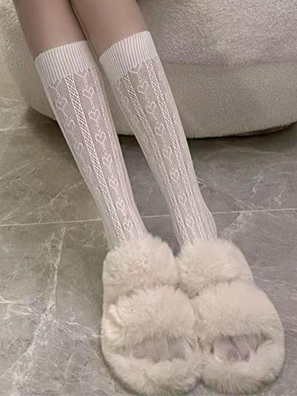 Women's 1 Pair Heart Design Hollow Out Lace Over The Calf Socks, Casual Soft Comfy Breathable Socks, Ladies Socks for Cosplay Lolita Daily Wear 2