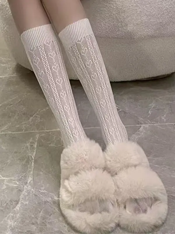 Women's 1 Pair Heart Design Hollow Out Lace Over The Calf Socks, Casual Soft Comfy Breathable Socks, Ladies Socks for Cosplay Lolita Daily Wear 2