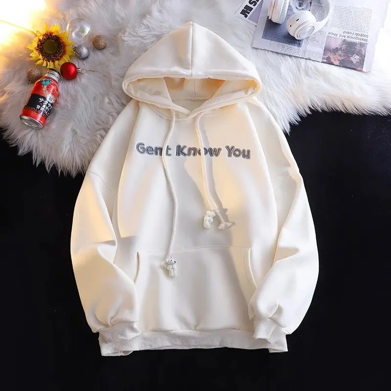 Áo Hoodie Mỏng, Thêu Gấu Và Tai Thỏ Dễ Thương, Dành Cho Nữ, Thích Hợp Cho Mùa Xuân Và Mùa Thu, Ngoại Cỡ, Dáng Rộng Rãi Và Thường Ngày, Áo Khoác 5