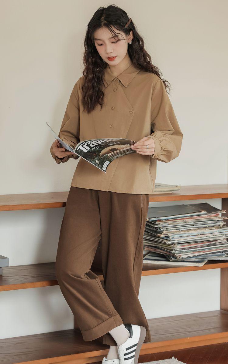 Product Introduction of Áo Sơ Mi Dài Tay Phong Cách Preppy Phong Cách Nhật Bản, Áo Sơ Mi Rộng Thường Ngày Bên Trong, Áo Bất Đối Xứng Hàng Mới Về Cho Mùa Xuân, Mùa Thu Và Mùa Đông Năm 2025 3