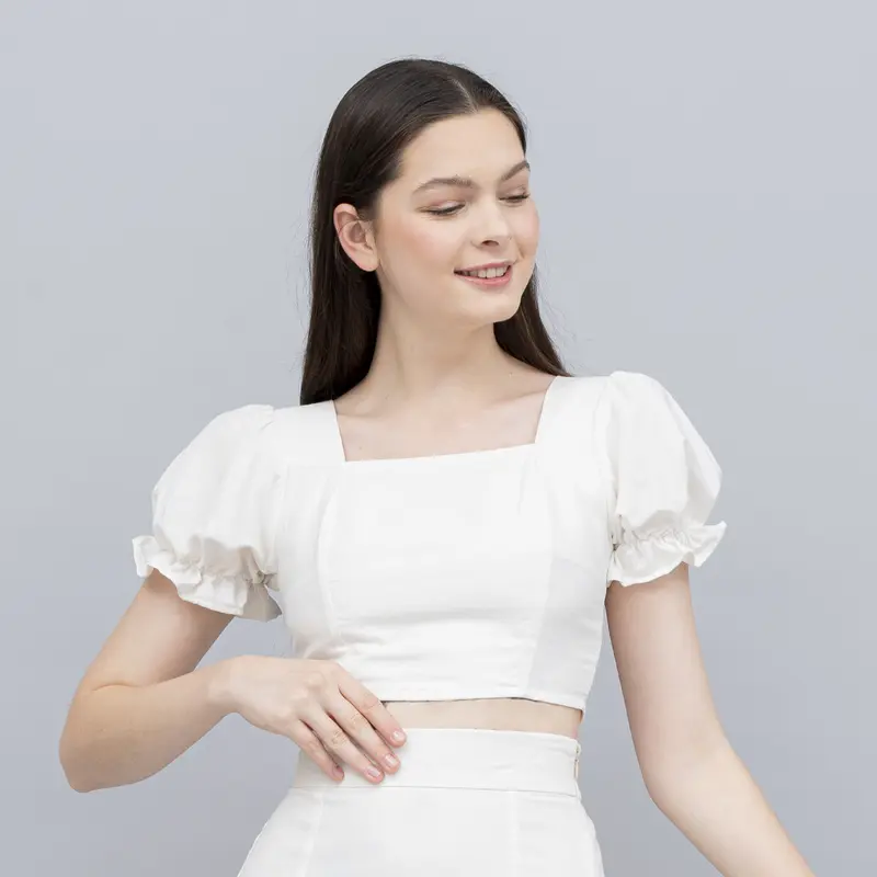 JOUETA | Eura Atasan Wanita Korean Style Ruffle Kekinian Terbaru Warna Putih Bahan Linen 3