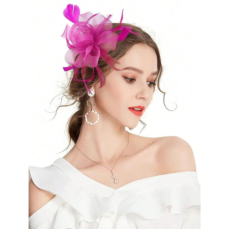 Fascinator Pillbox Hats For Women Feather Flower Church Derby Headband Clip Wedding Tea Party Hat 3