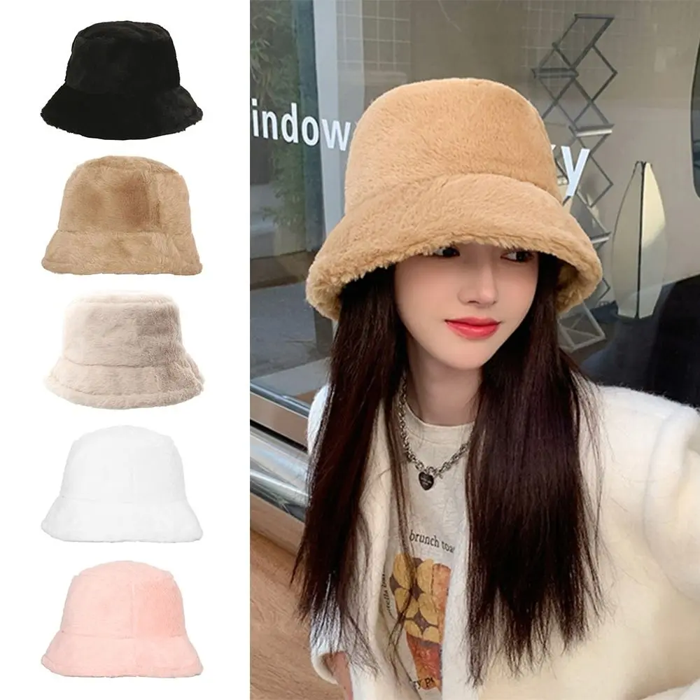 Mũ Bucket Lông Giả, Ấm Áp, Màu Trơn Mũ Mùa Đông, Mũ Đầu Phẳng Mềm Mại, Dành Cho Phụ Nữ Và Phụ Nữ, Tuyệt Vời Làm Quà Tặng