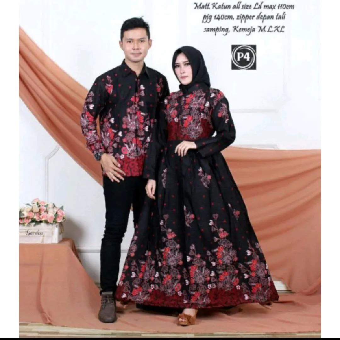 Baju Batik Couple Pasangan Keluarga Terbaru 2023 Gamis Motif Muslim Wanita Sarimbit Dress