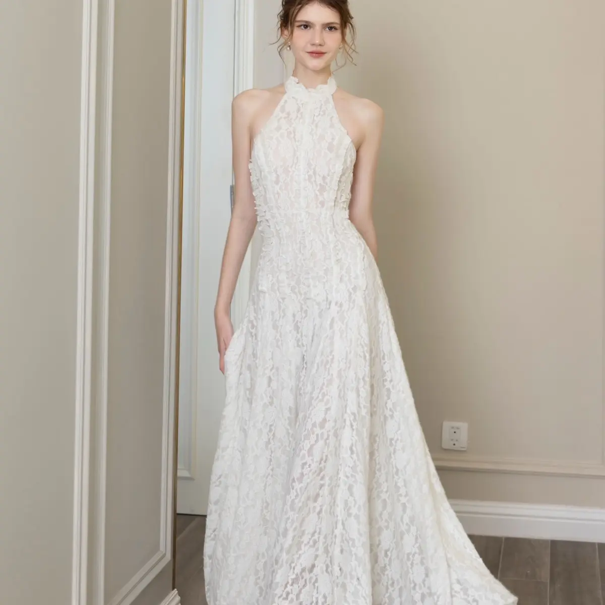 YẾN BẮP CLOTHING - Váy trắng ren dài hở lưng Nữ Dress