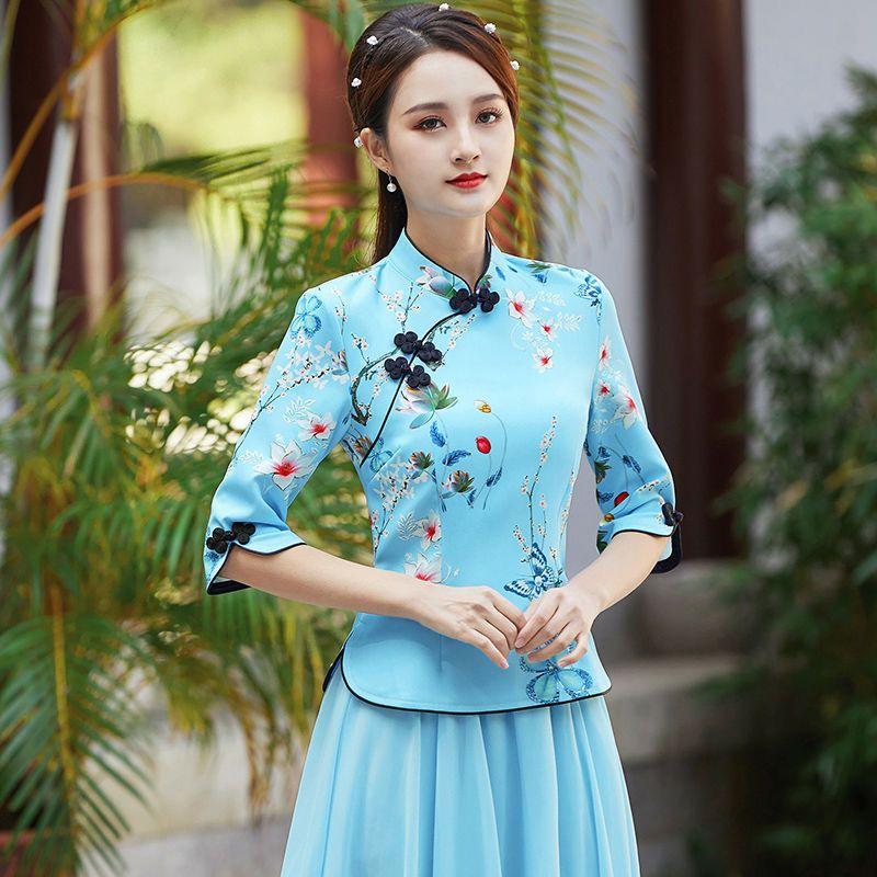 Product Introduction of Áo Sườn Xám, Tay Áo Ba Phần Tư, Phong Cách Trung Quốc, Quần Áo Hán Phục Trung Quốc, Cổ Điển Nghệ Thuật Trung Quốc, Bộ Đồ Tang, Quần Áo Trà, Phong Cách Mới Cải Tiến, Ngày: 202225 1