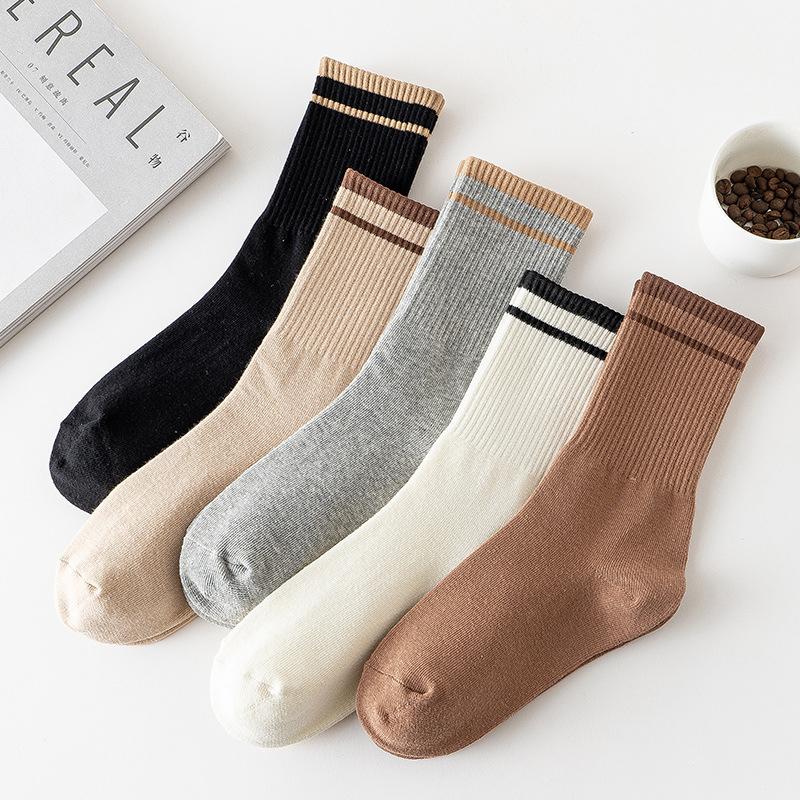 Product Introduction of 2Pair New Fashion Socks Solid Color Striped Socks Casual  Socks Casual Cotton Comfy Breathable Socks For Women Girls 21