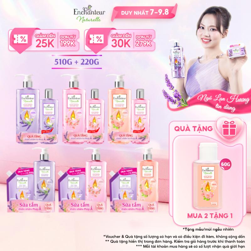 [TẶNG 1 SỮA TẮM 200G/220G]Sữa Tắm Chăm Sóc Da Hương Tự Nhiên Enchanteur Naturelle Hương Hoa Lavender/ Iris/ Rose 510g/ Chai