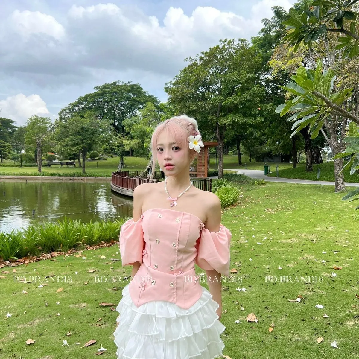 HÌNH ẢNH ĐỘC QUYỀN- DESIGNED BY BD.BRAND ]- SET ÁO PEPLUM HỒNG CÚC + CHÂN VÁY TẦNG TIỂU THƯ Nữ Top Women