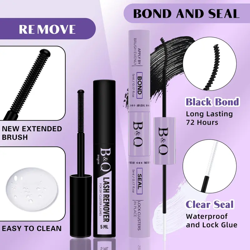 B&Qaugen DIY Lash Extension Kit, 280pcs 30D+40D Individual Lashes Cluster D Curl 9-16mm Eyelash Extension Kit, Waterproof Lash Clusters with Lash Bond and Seal, Glue Remover and Lash Tweezer For Girl Makeup, Christmas Gift 6
