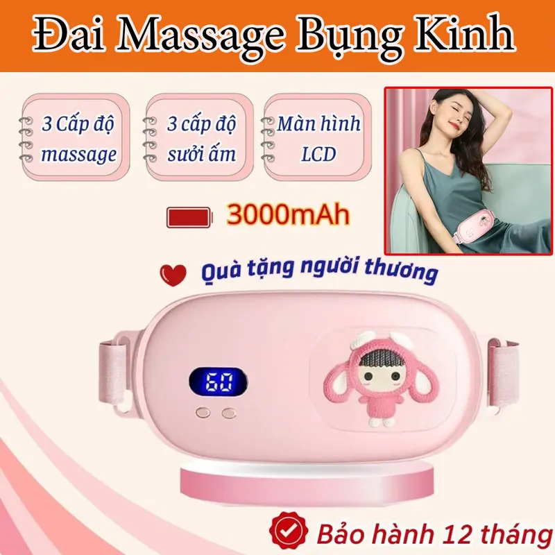 Máy massage bụng kinh, Đai chườm ấm bụng kinh 3 cấp độ mát xa và sưởi ấm màn hình LCD 0