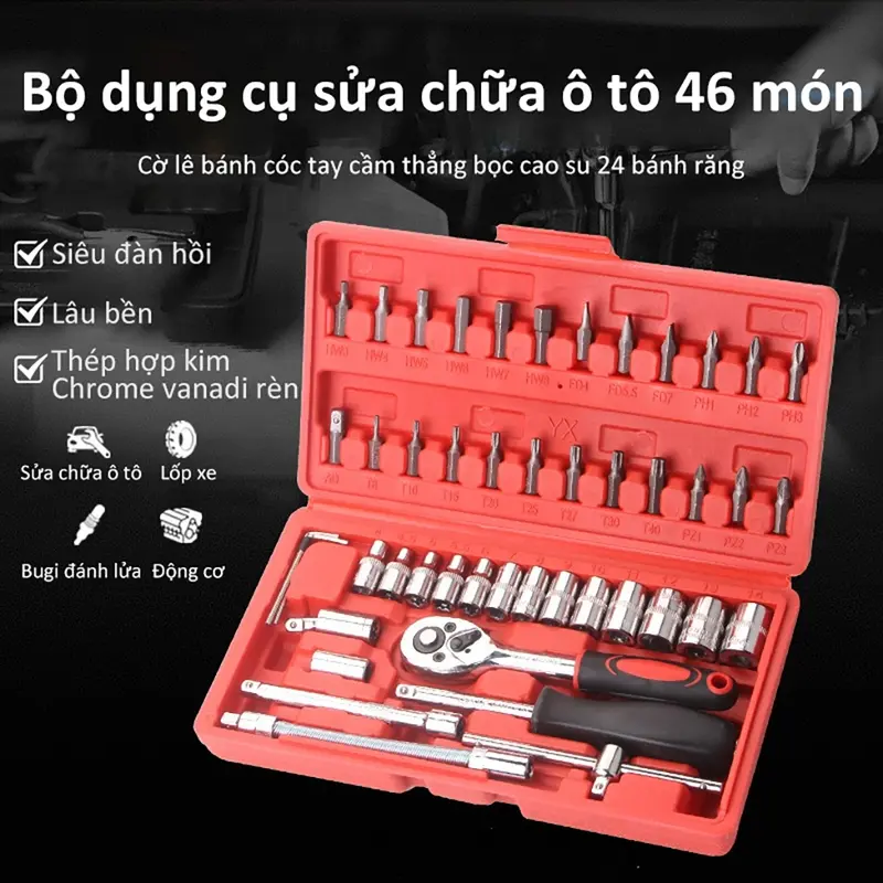 Bộ dụng cụ mở bu lông ốc vít,sửa chữa ô tô xe máy,bộ dụng cụ đa năng 46 chi tiết cầm tay cao cấp 5