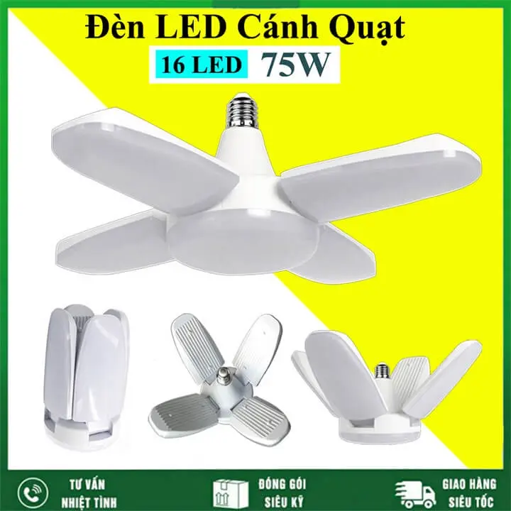 Bóng đèn Led cánh quạt 4 cánh 75W tiết kiệm điện, ánh sáng trắng, chuối xoáy E27 có thể điều chỉnh góc độ sáng 0