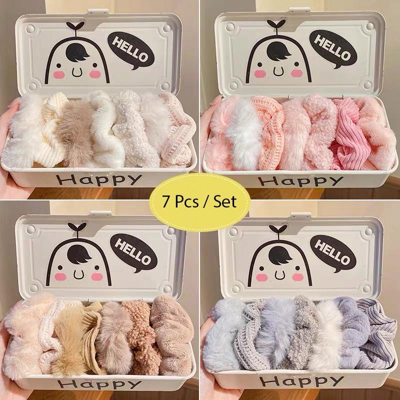 Product Introduction of ED - 7PCS / SET IKAT RAMBUT SCRUNCHIE CEPOL / KUNCIRAN RAMBUT SCRUNCHIE BULU SET 4
