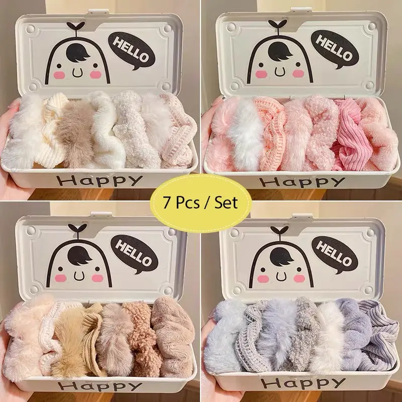 ED - 7PCS / SET IKAT RAMBUT SCRUNCHIE CEPOL / KUNCIRAN RAMBUT SCRUNCHIE BULU SET 3