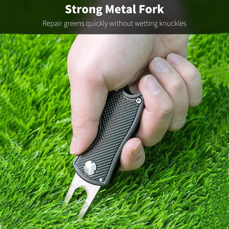 Product Introduction of Golf Divot Repair Tool, 2 Counts Foldable Metal Green Tool with Magnetic Putt Alignment Ball Marker, Pop-up Fork Tine with Sturdy Aluminum Alloy Handle, Professional Golf Accessories 2