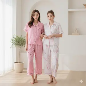 SF - Piyama Set NEIRA wanita Bermotif Kekinian Style Lengan Pendek Celana Panjang Bahan Katunn