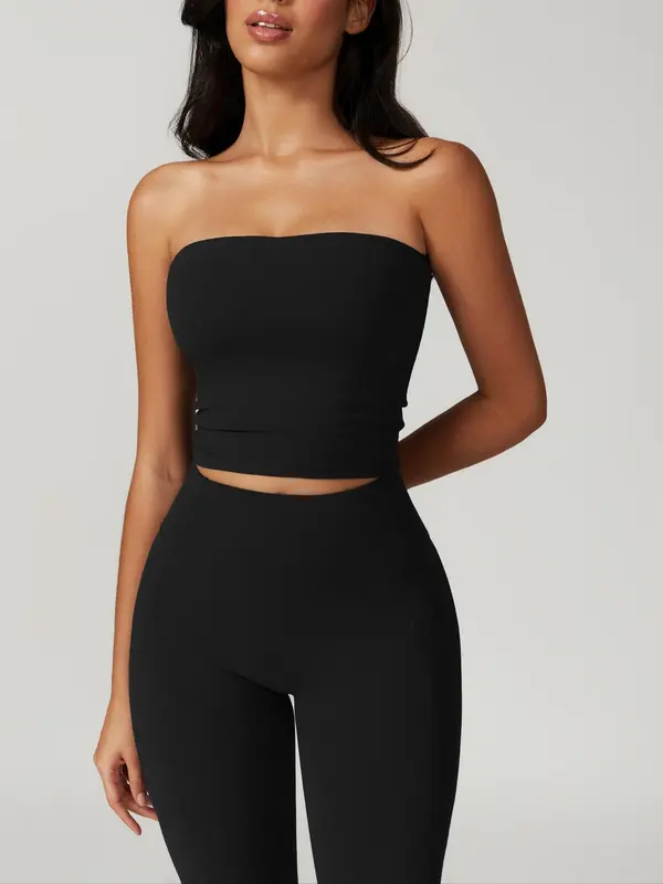 Two-Piece Set Women's Solid Crop Tube Top & High Waist Flare Leg Tracksuit Set, Sporty Breathable Comfortable Outfits for Yoga Gym Workout Running, Ladies Sportswear for Fall 6