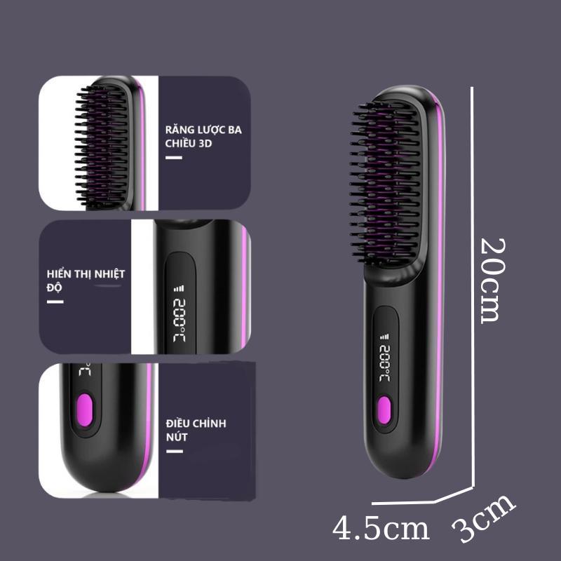 Lược Điện Chải Tóc Không Dây Ion Âm Lược Duỗi Thẳng Với 3 Mức Nhiệt Tạo Kiểu Chăm Sóc Tóc Suôn Mượt Dễ Dàng Mang Theo 6