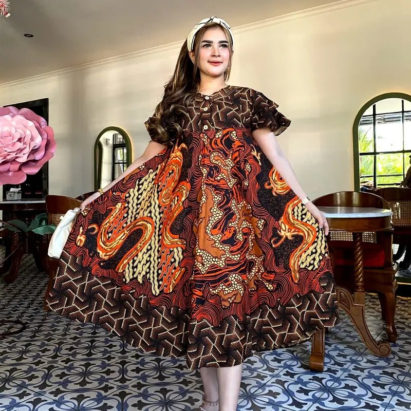 DASTER PAYUNG JUMBO MOTIF WAYANG TERBARU KANCING DEPAN Busui remaja Ibu Menyusui Bumil Lengan Hamil Rayon daster  bunga 4