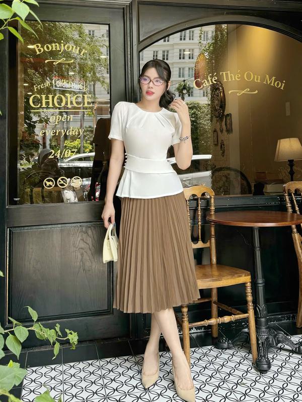 Chân váy nữ KHÔNG KÈM ÁO thiết kế Nhật Vy midi xếp li dáng dài xếp ly bigsize chất lụa phù hợp công sở đi chơi ăn cưới - DA2719 chân ngắn boutique