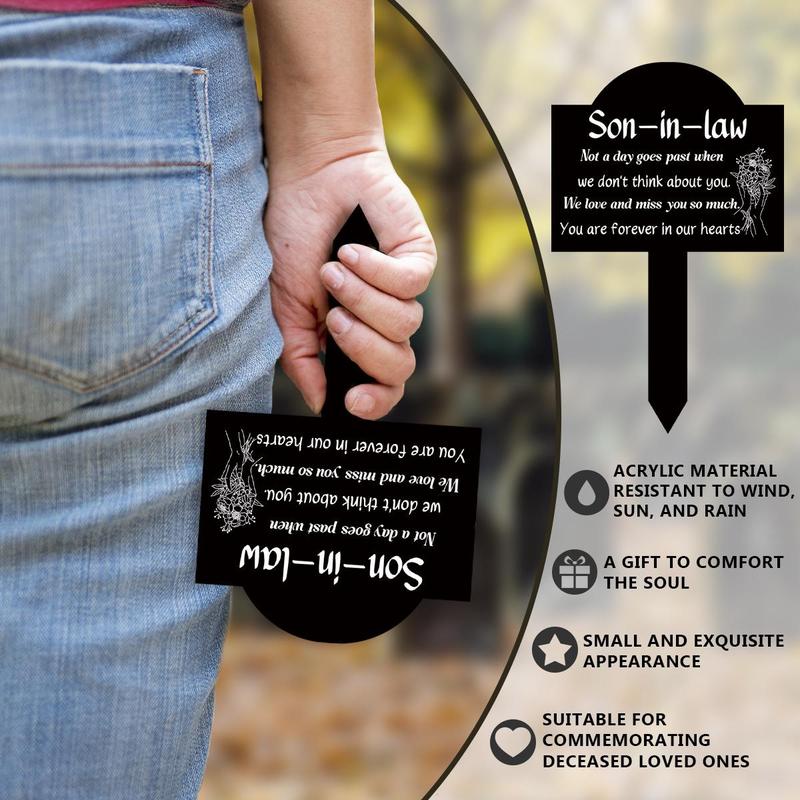 Son-in-law Memorial Acrylic Garden Stake, 1 Count Memorial and Sympathy Plaque, Simple Outdoor Cemetery Waterproof Decoration, Suitable for Yard Lawn Garden Decoration 4