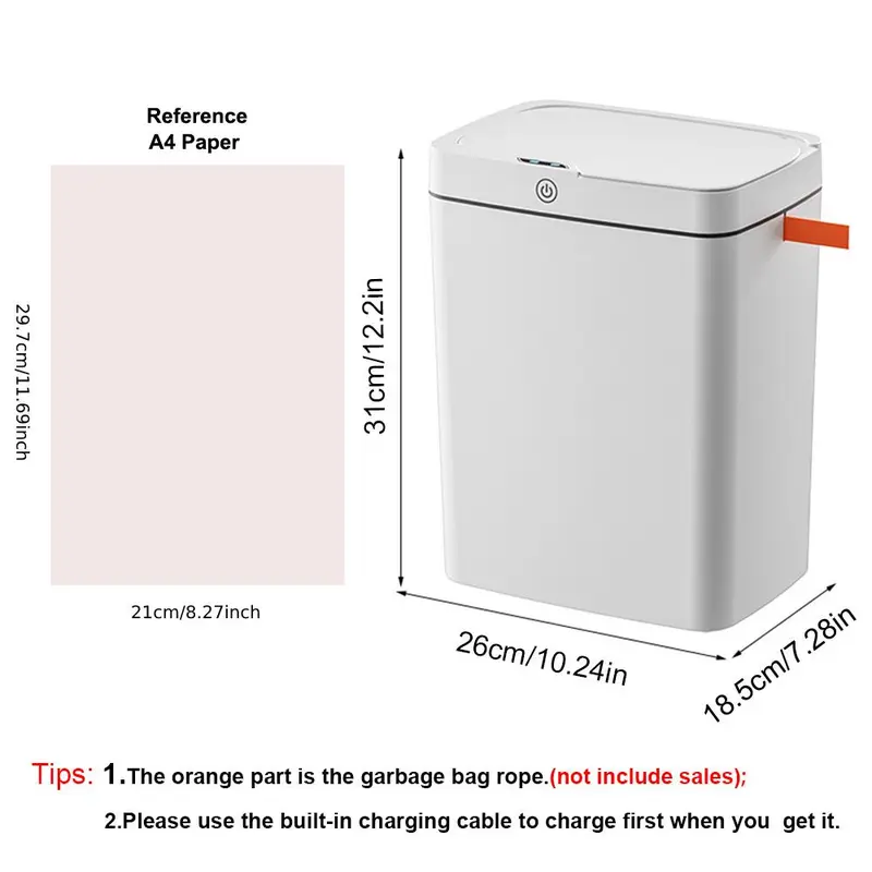 14L Automatic Sensor Trash Can, Rechargeable Smart Trash Can with 2 Counts Hook & 20pcs Garbage Bag, Suitable for Office Home Bedroom Living Room Kitchen Bathroom 1