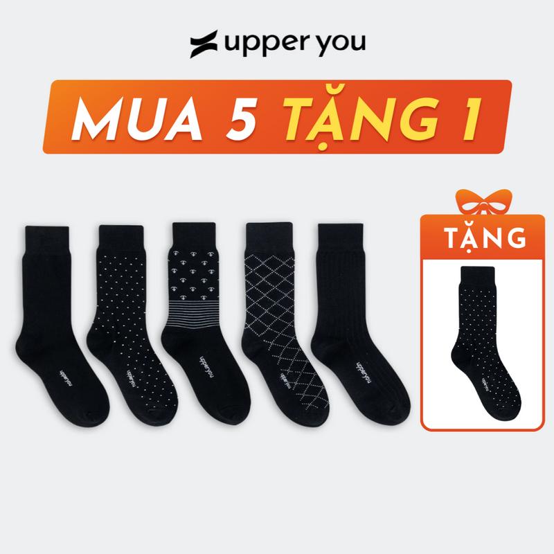 Tất Vớ Giày Tây Đen Phối Họa Tiết Cổ Cao UPPER YOU Cotton Tự Nhiên Dày Dặn Êm Ái Thoáng Khí Khử Mùi Extra Soft - BSM4000 Menswear