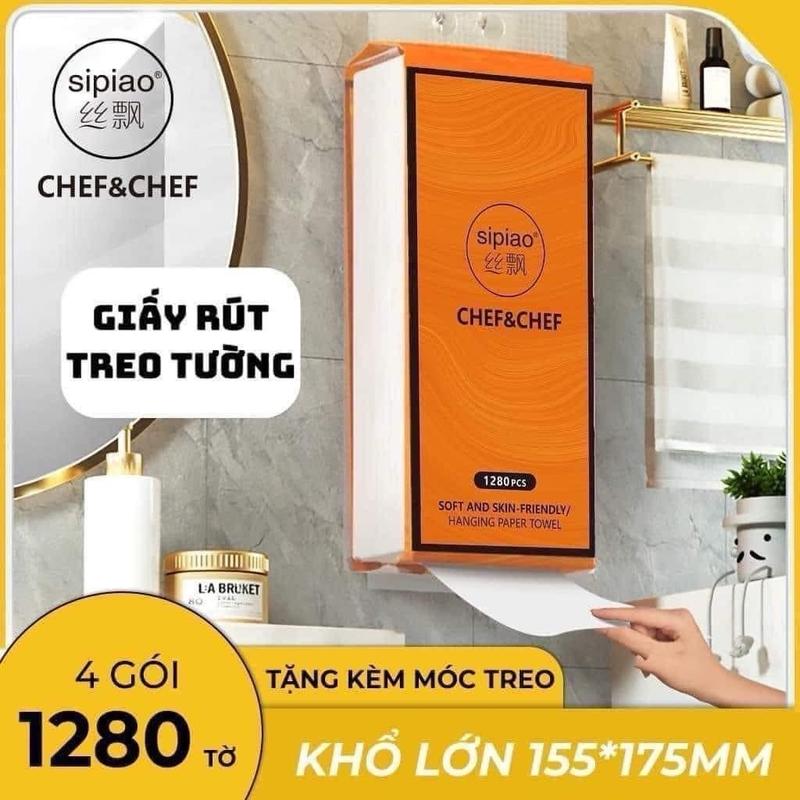 Tặng móc dán Combo 1 Thùng 4 túi 1280 tờ giấy rút treo tường Sipiao Chef&Chef nội địa trung tiện lợi