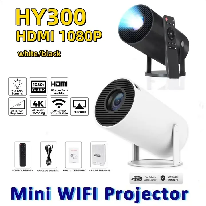 【Việt Nam】Máy chiếu HY300 4K Android 11 WiFi6 Double 260Si Allwinner BT5.0 1080P 1280*720p rạp chiếu phim ngoài trời gia Projector 0