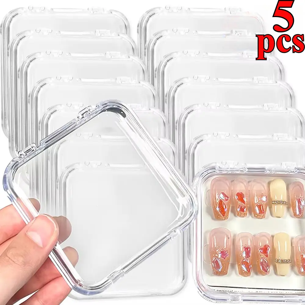 1/5pcs False Nail Case Plastic Storage Box for Fake Nails Transparent Nail Art Display Stand Fake Nails Organizer Packing Box