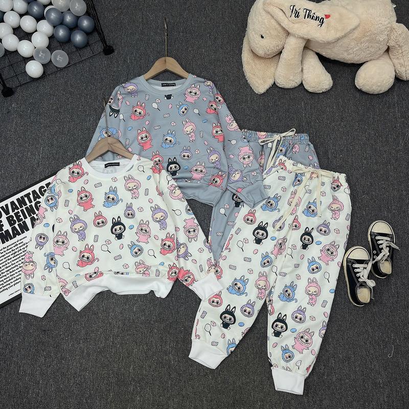 Bộ quần áo thu đông bé gái 20-52kg từ 6-14 tuổi mẫu LABUBU 3D MINI - Bộ đồ thu đông, bộ dài tay bé gái hot trend