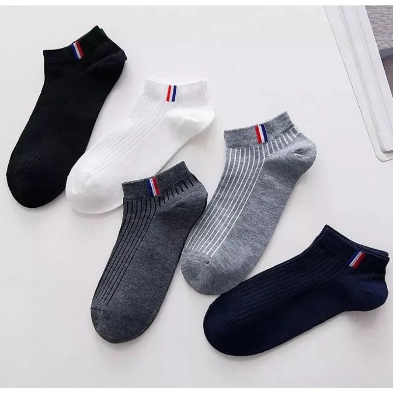 Kaos kaki pendek Angkle garis Francce kaus kaki pria wanita dewasa motif garis polyster navy