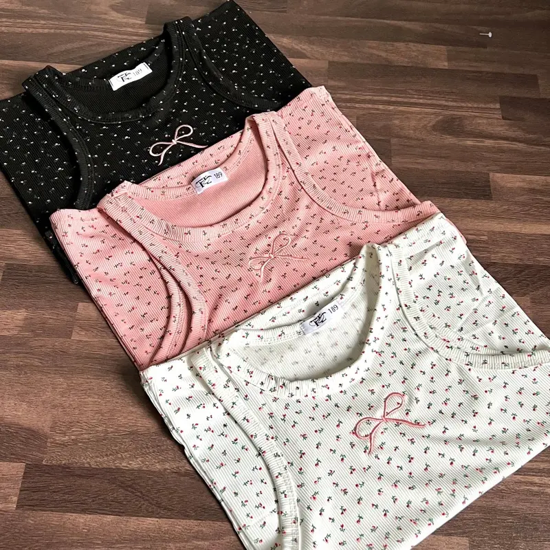 Áo ba lỗ in hoa nhí thêu nơ ôm body 7