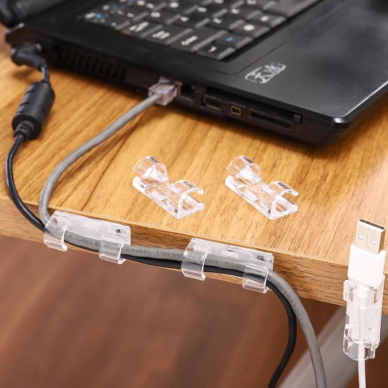 Product Introduction of 20 Pcs/Box Square Data Line Fixer Multifunctional Cable Stroage Rack 10 Holes Furniture Office Desktop Cable Organizer USB Charging Cable Clip 3C Accessories 20