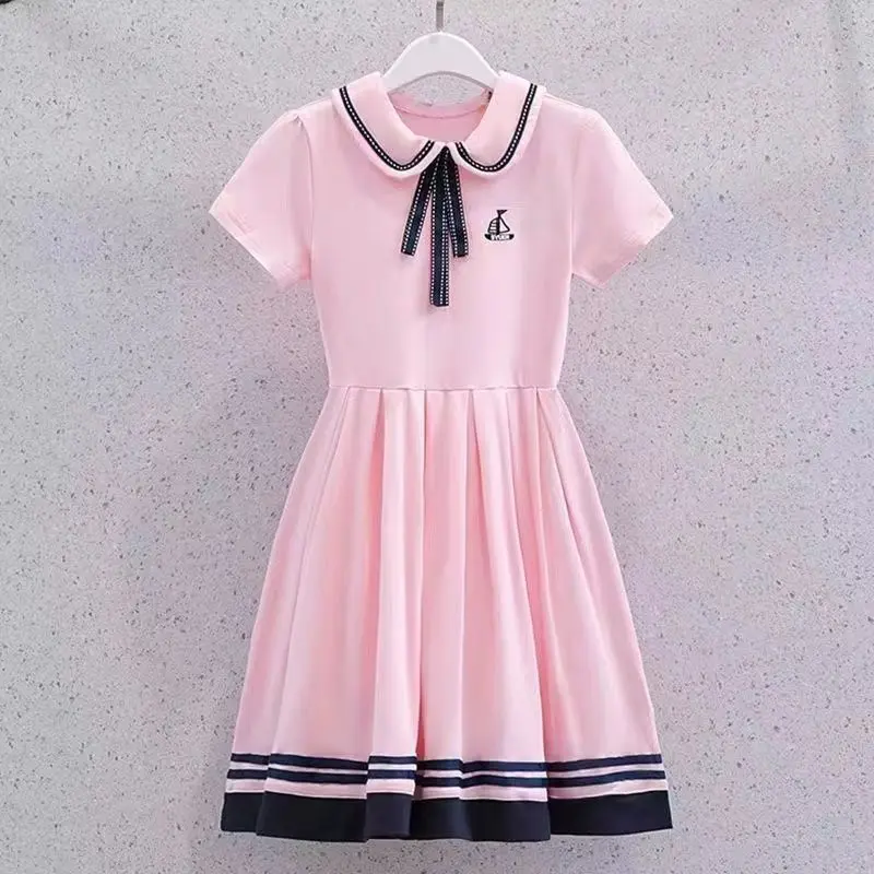 Trang Phục Mùa Hè Cho Bé Gái, Phong Cách Hàn Quốc, Váy Dài Trung Bình Cổ Navy, Phong Cách Đại Dương Người Nổi Tiếng Trên Internet, Váy Công Chúa, Thích Hợp Cho Bé Gái Và Trẻ Em, Phong Cách Preppy, Năm 2025