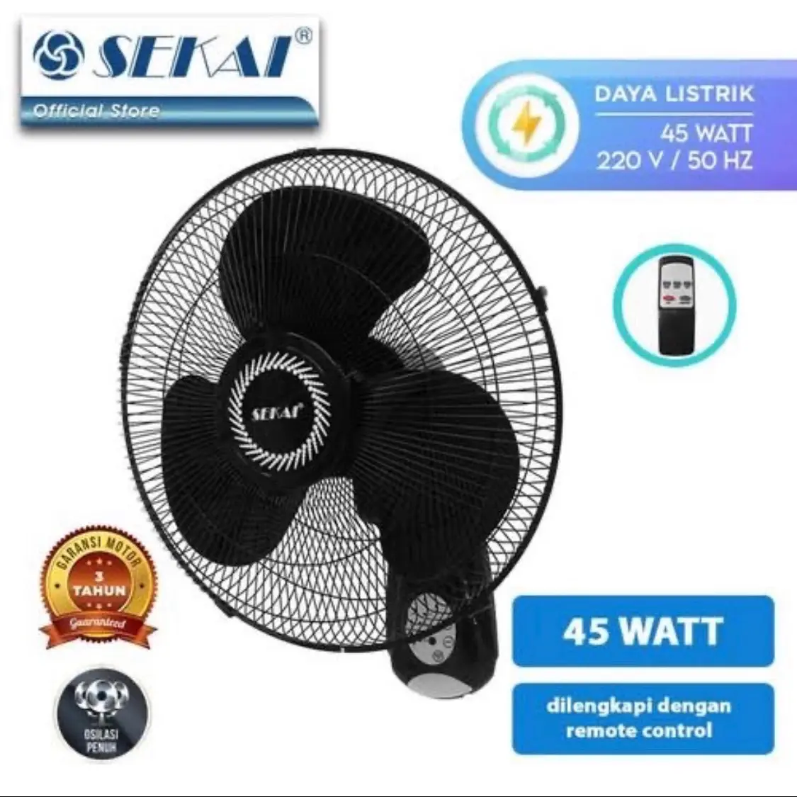 Sekai 1628 Kipas Dinding Remote 16inch