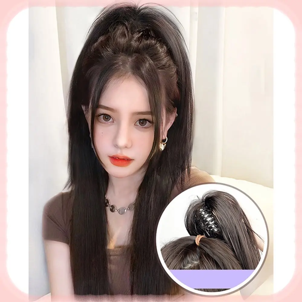 Tóc Giả Đuôi Ngựa Cô Gái Mạnh Mẽ, Mảnh Thác Nước, Nửa Buộc, Tóc Đuôi Ngựa Cao, Nửa Buộc, Tóc Dài 40Cm